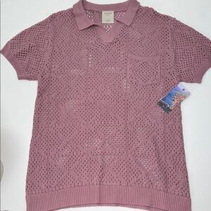🔥Massive luxury Pink Knit Short Sleeve Polo Shirt Sz Small New